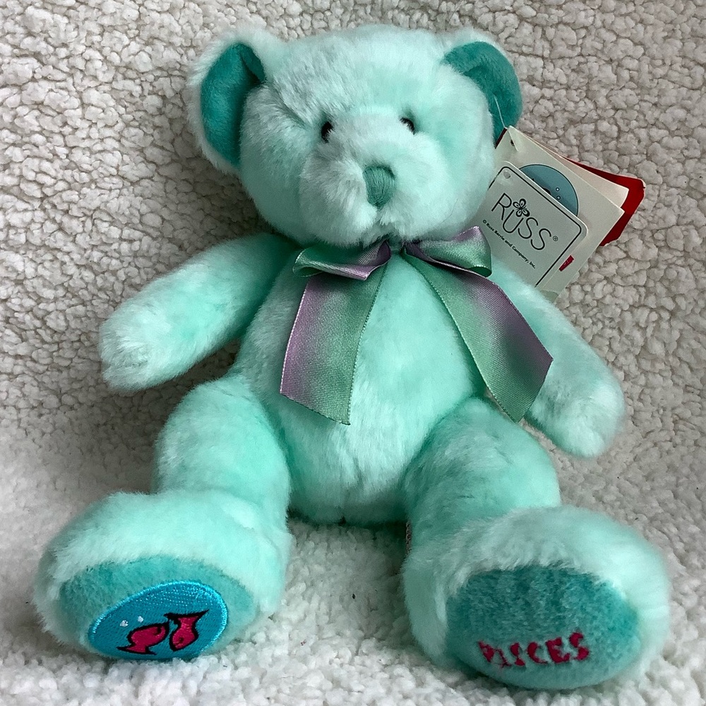 RUSS Berrie Plush Teal Pisces Zodiac Bear Star Scopes Stuffed Animal Toy w Tags